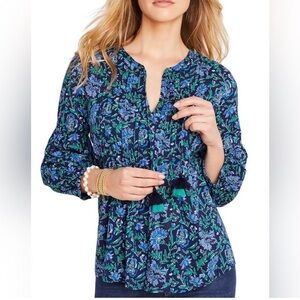 Vineyard Vines Pleated Floral Top with Tassels